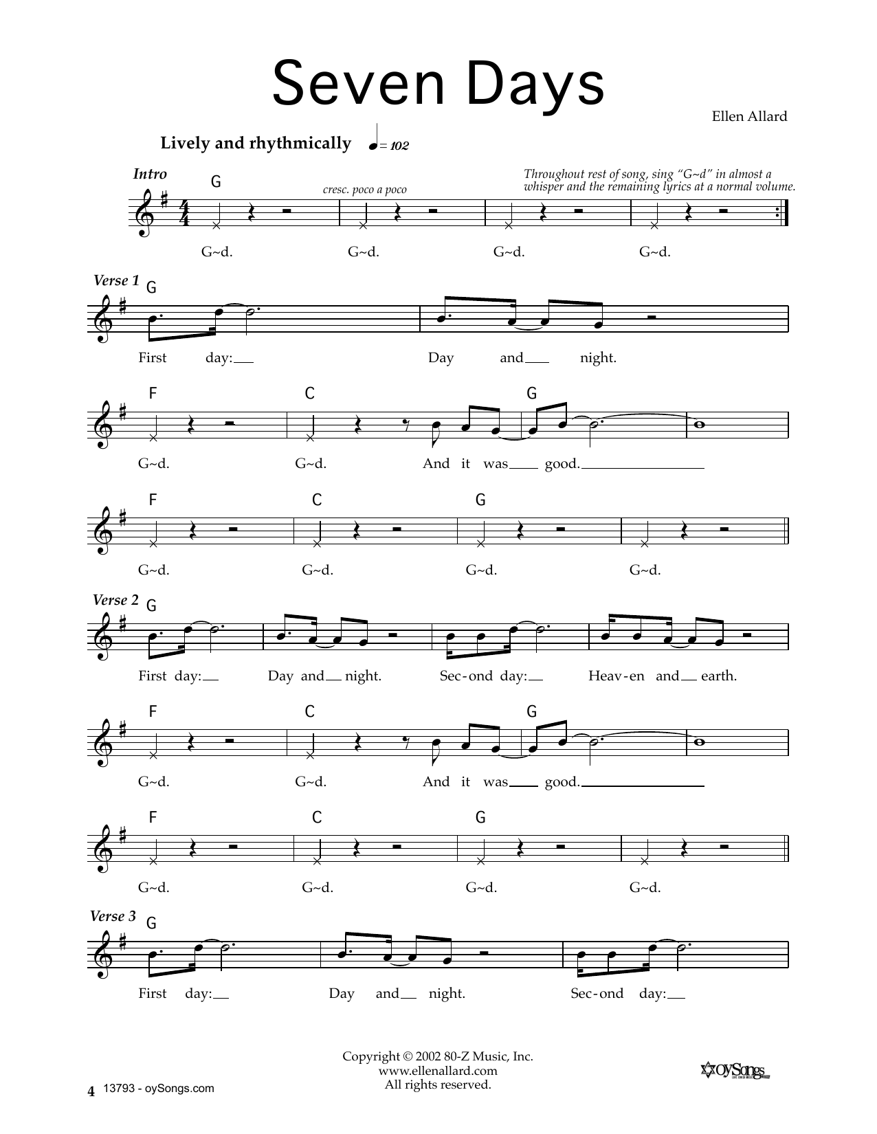 Ellen Allard Seven Days Sheet Music