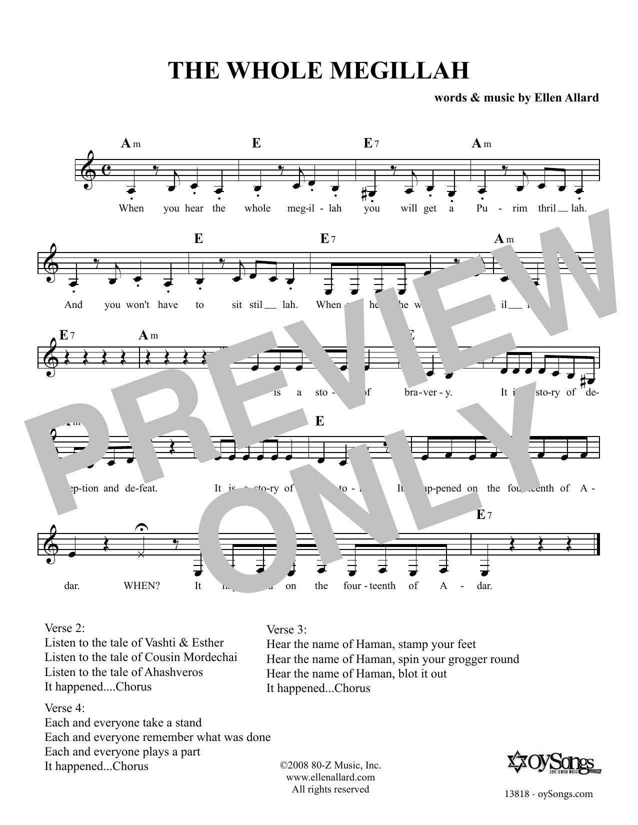 Ellen Allard The Whole Megillah Sheet Music