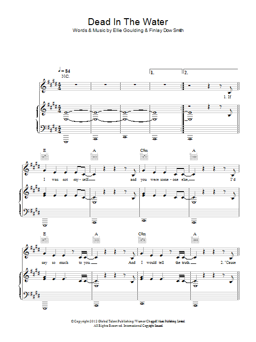 Ellie Goulding Dead In The Water Sheet Music