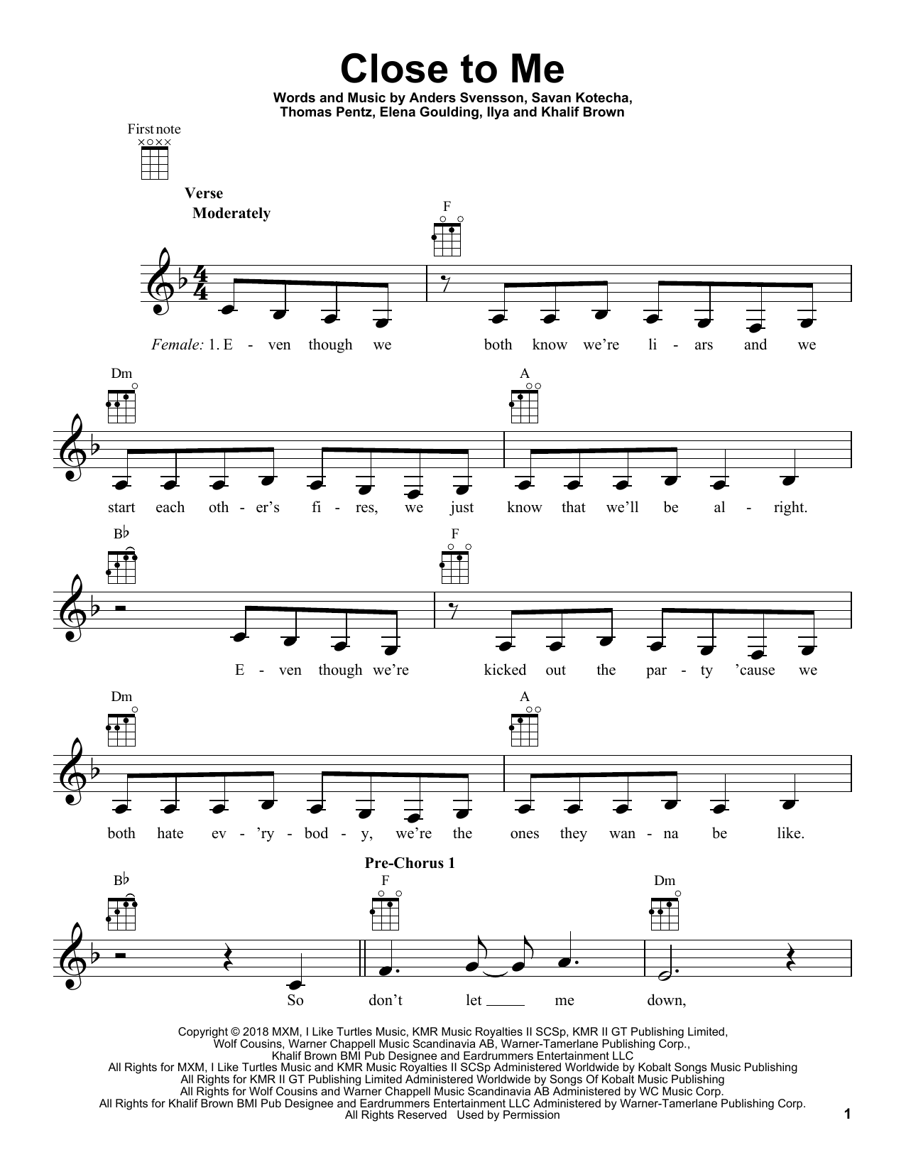 Ellie Goulding, Diplo & Swae Lee Close To Me Sheet Music