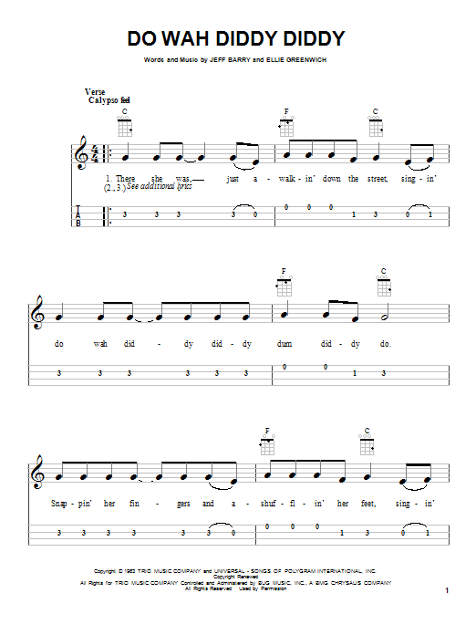 Ellie Greenwich Do Wah Diddy Diddy Sheet Music