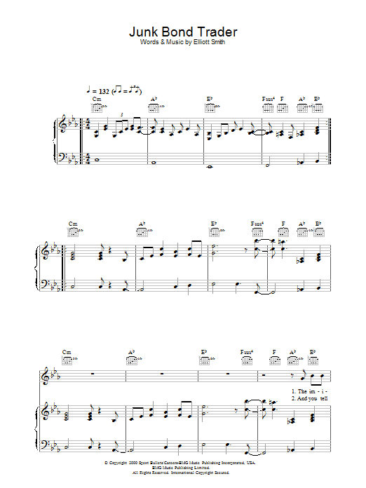 Elliot Smith Junk Bond Trader Sheet Music