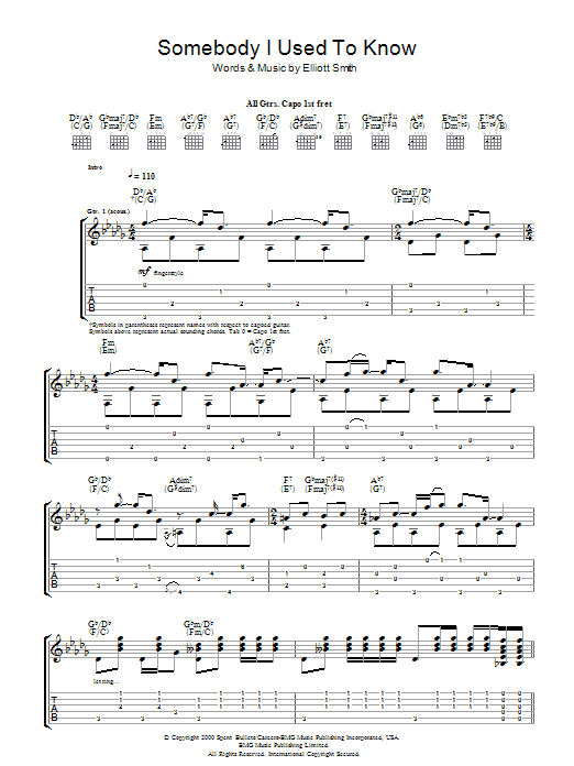 Elliot Smith Somebody That I Used To Know Sheet Music