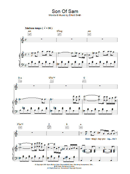 Elliot Smith Son Of Sam Sheet Music