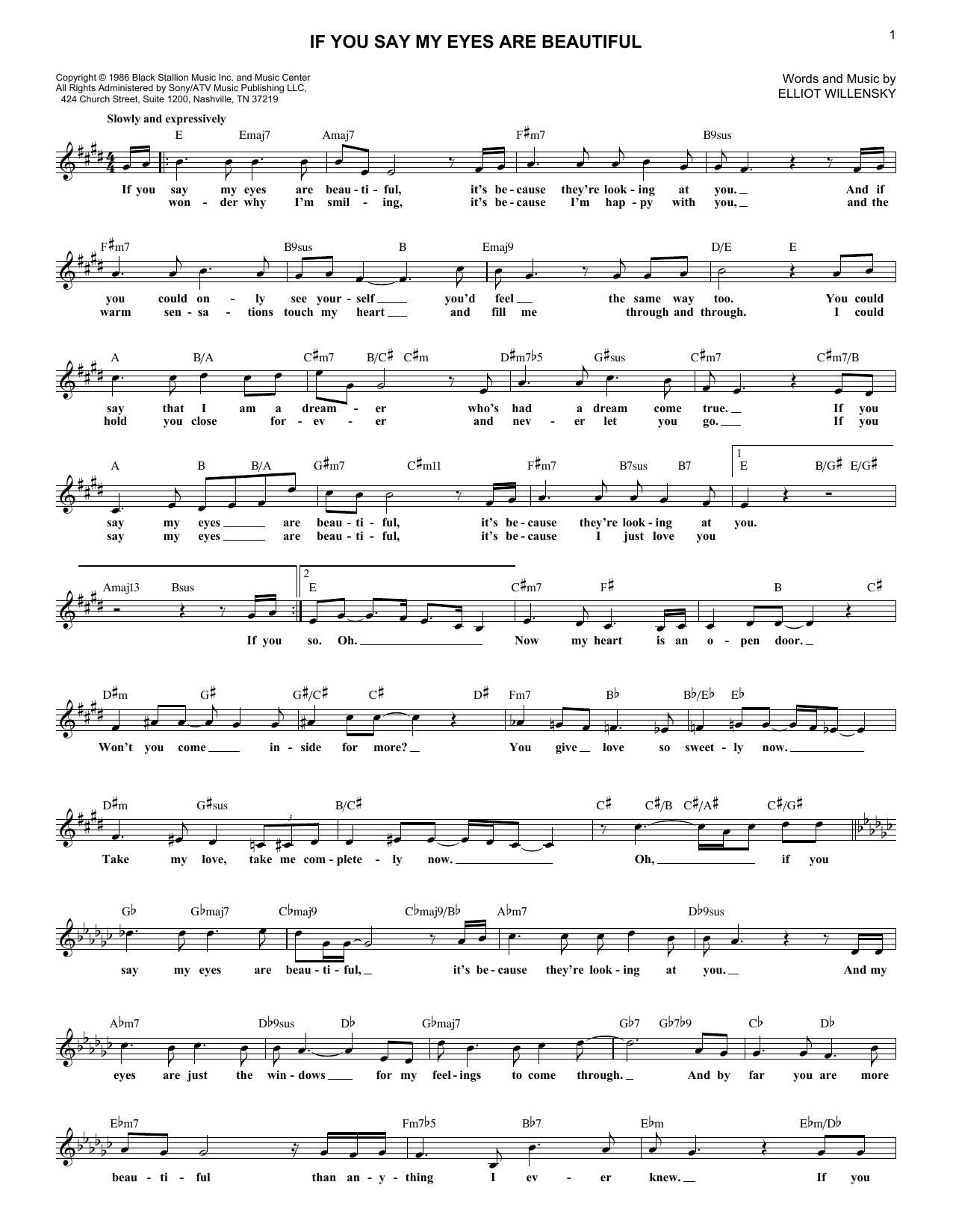 Elliot Willensky If You Say My Eyes Are Beautiful Sheet Music