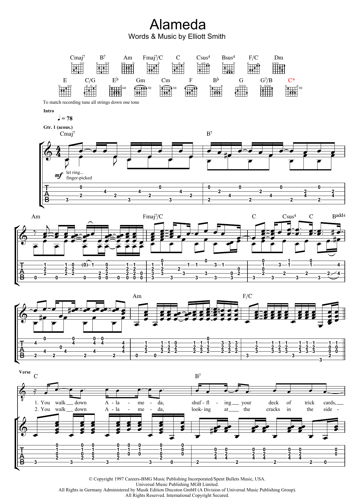 Elliott Smith Alameda Sheet Music