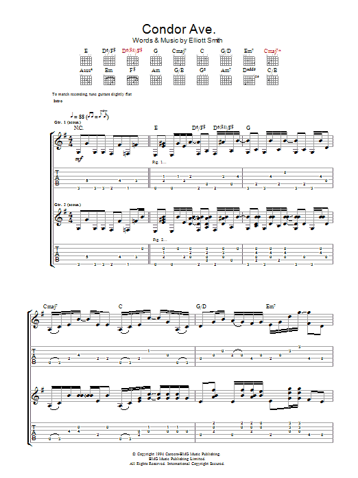 Elliott Smith Condor Ave. Sheet Music