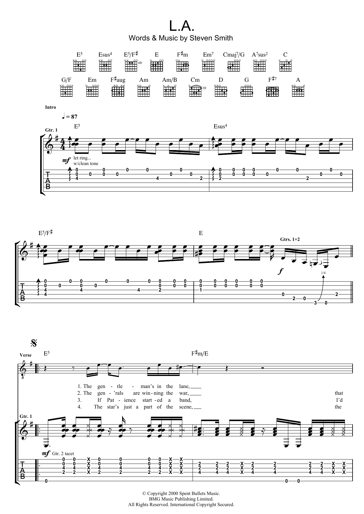 Elliott Smith L.A. Sheet Music