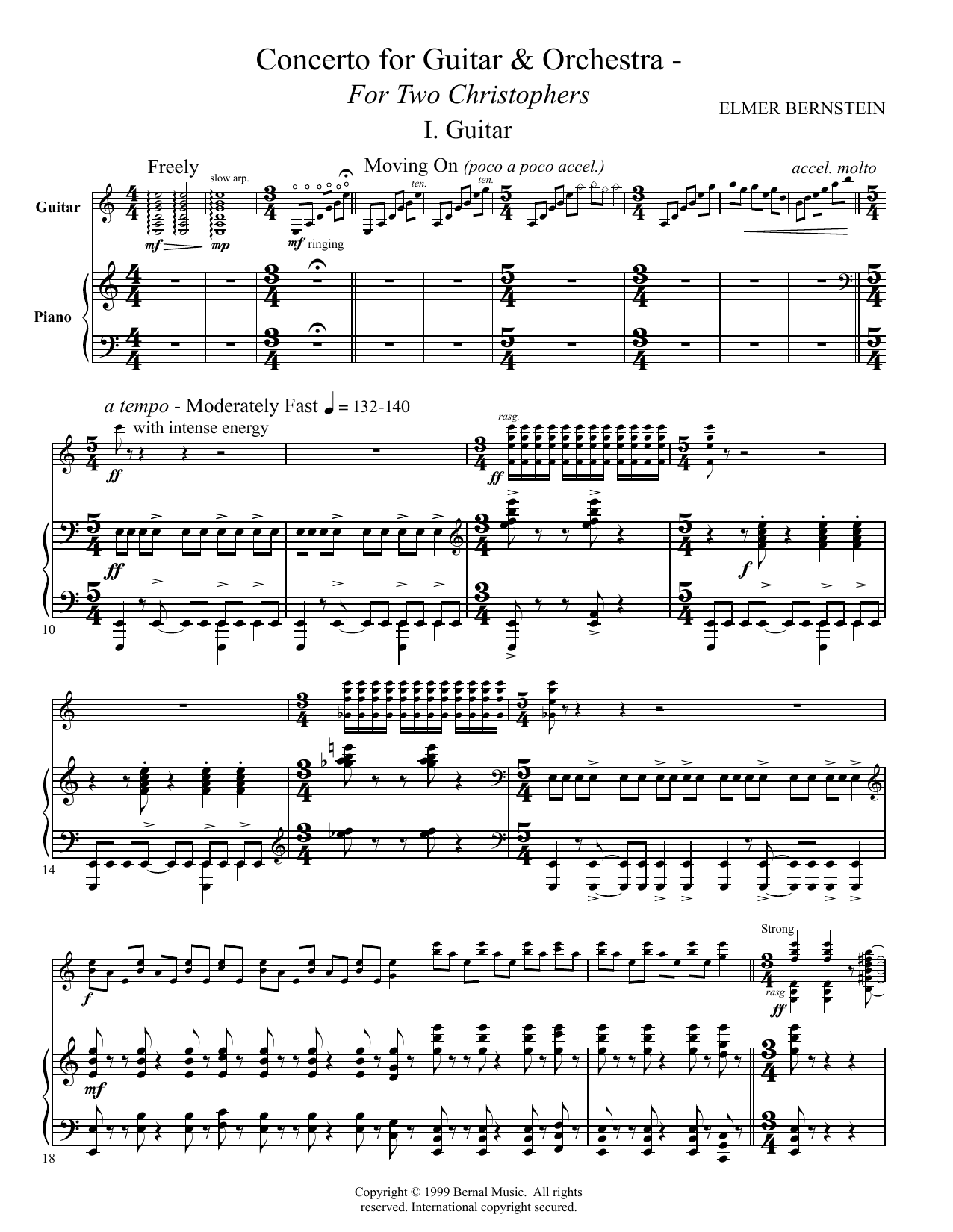 Elmer Bernstein Concerto For Guitar And Orchestra - For Two Christophers Sheet Music