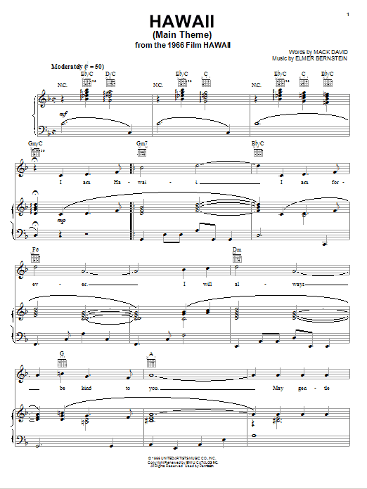 Elmer Bernstein Hawaii (Main Theme) Sheet Music