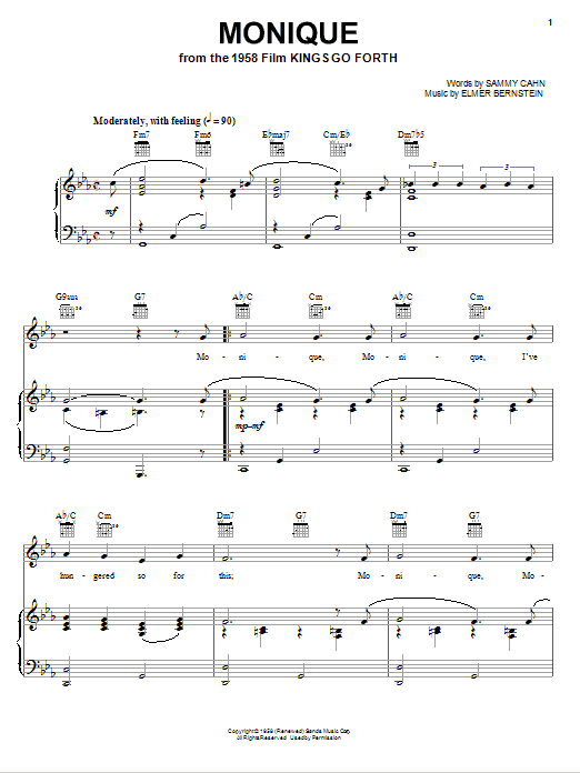 Elmer Bernstein Monique Sheet Music