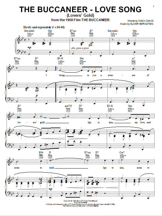 Elmer Bernstein The Buccaneer - Love Song Sheet Music