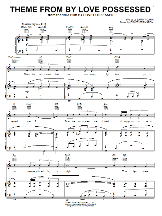 Elmer Bernstein Theme from By Love Possessed Sheet Music