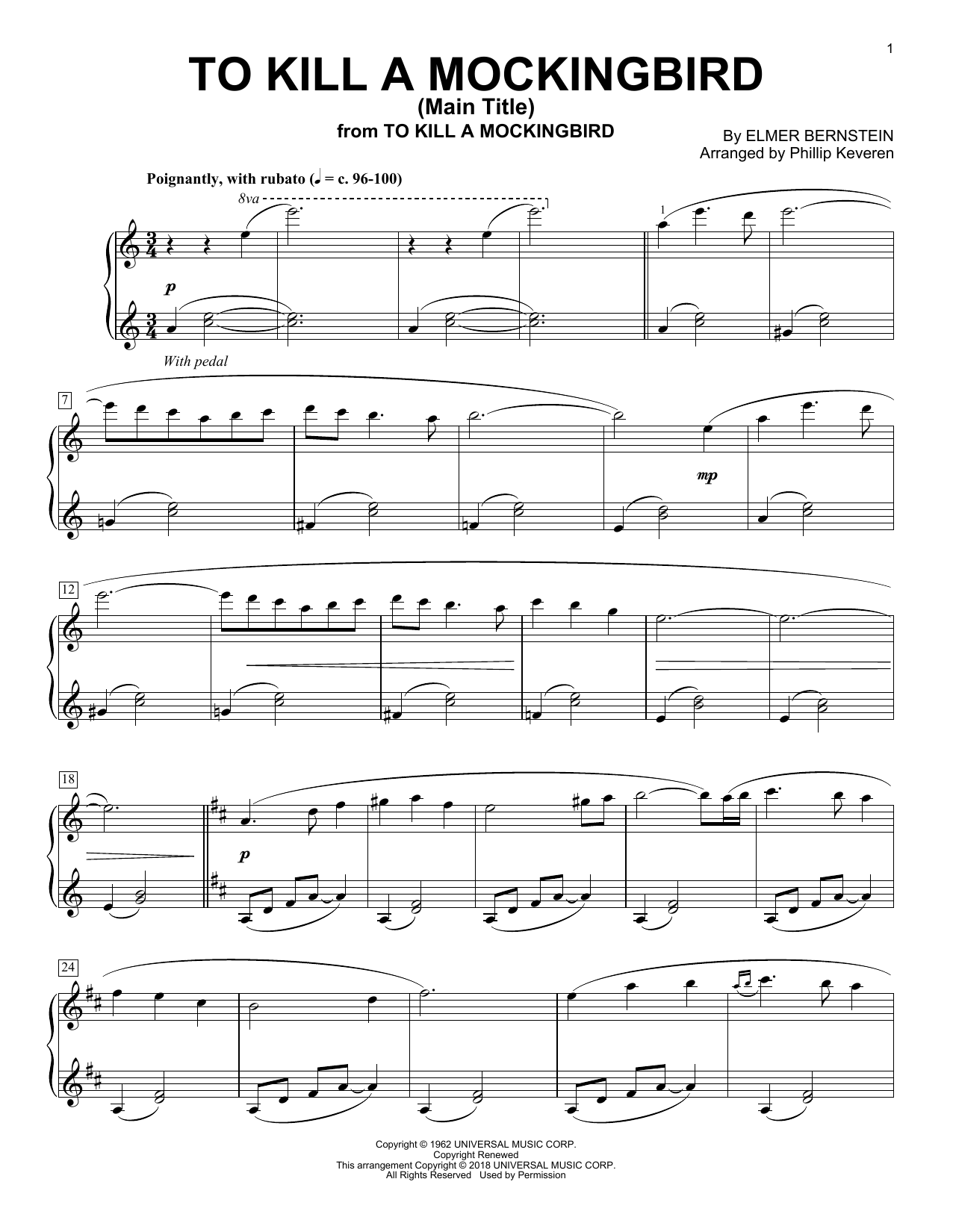 Elmer Bernstein To Kill A Mockingbird - Main Title (arr. Phillip Keveren) Sheet Music