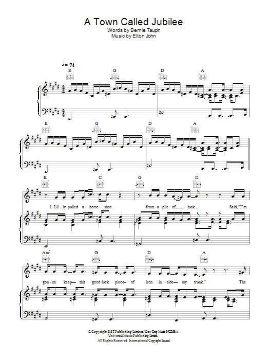 Elton John A Town Called Jubilee Sheet Music