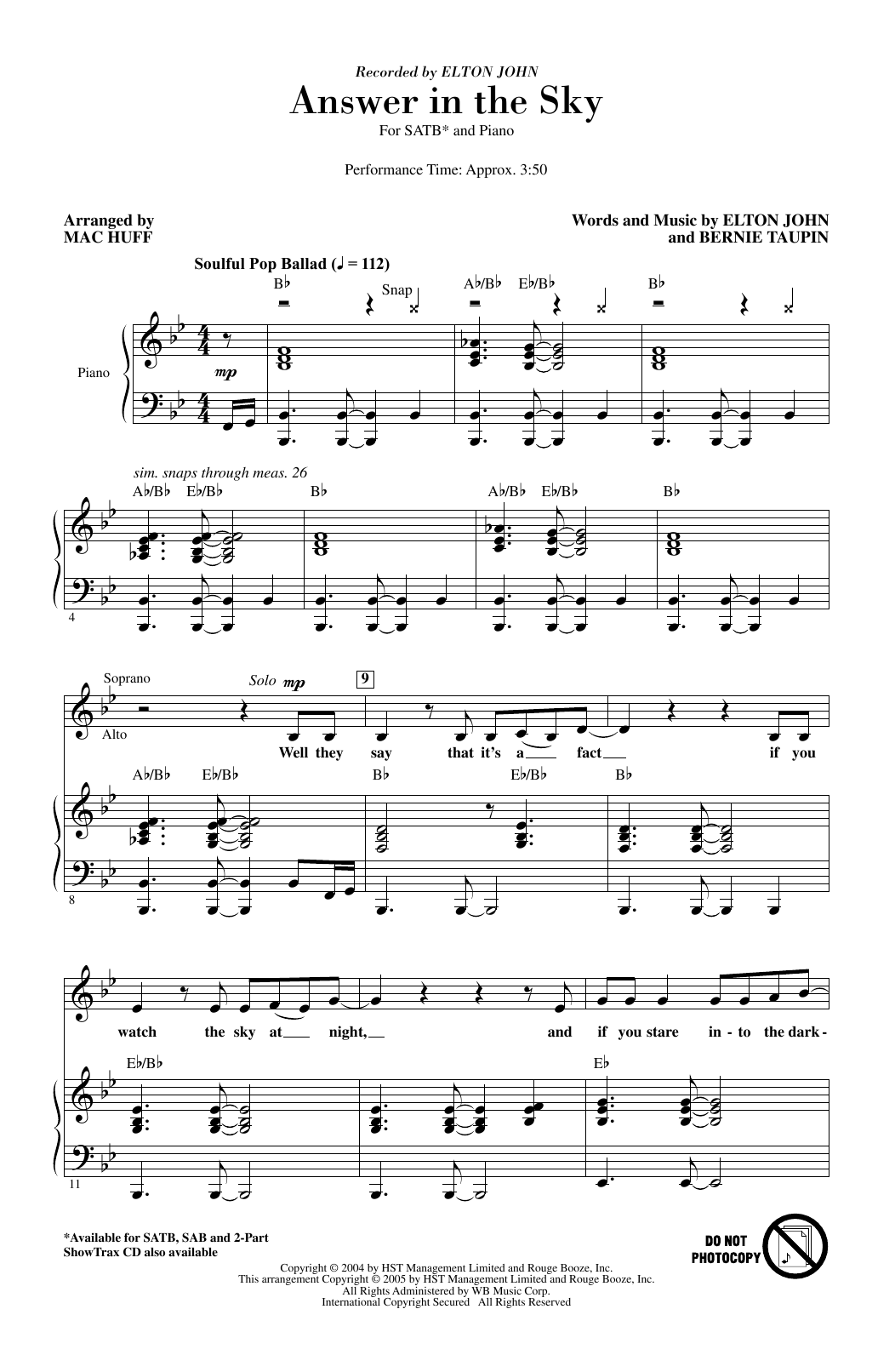 Elton John Answer In The Sky (arr. Mac Huff) Sheet Music