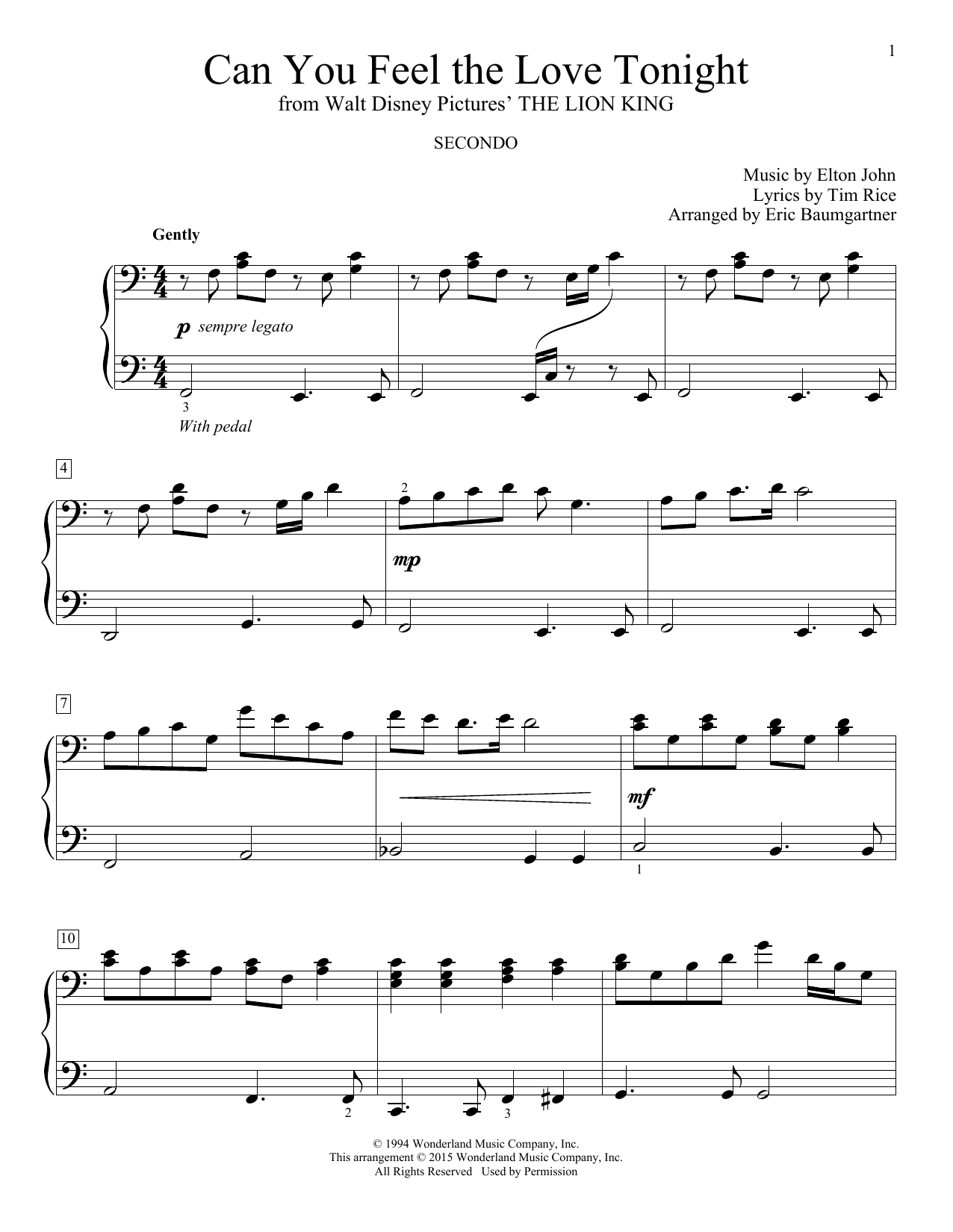 Elton John Can You Feel The Love Tonight (from The Lion King) (arr. Eric Baumgartner) Sheet Music