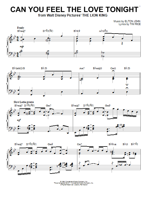 Elton John Can You Feel The Love Tonight [Jazz version] (from The Lion King) (arr. Brent Ed Sheet Music
