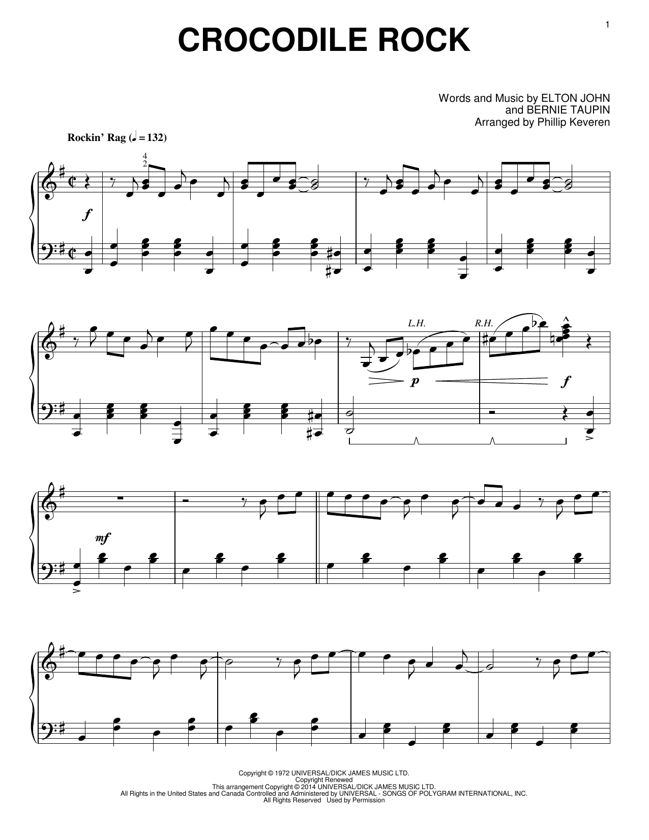 Elton John Crocodile Rock [Classical version] (arr. Phillip Keveren) Sheet Music