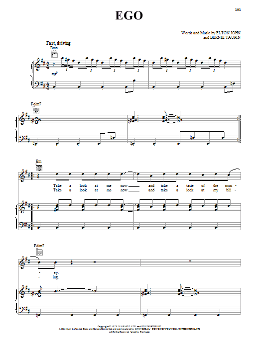 Elton John Ego Sheet Music