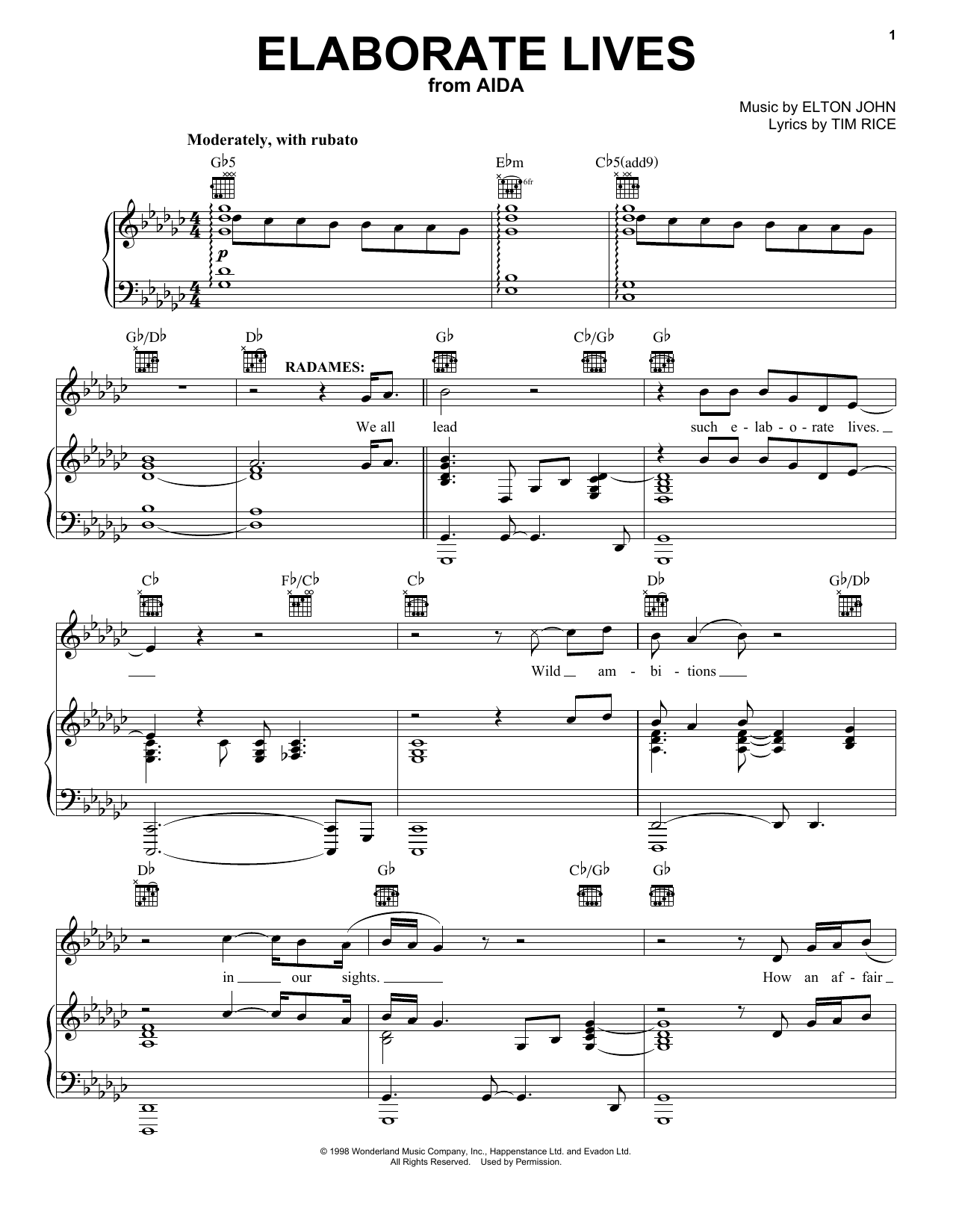 Elton John Elaborate Lives Sheet Music