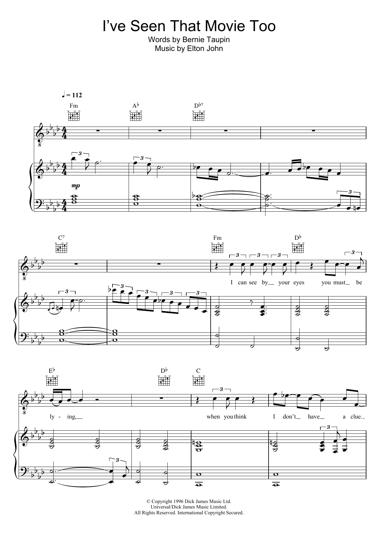 Elton John I've Seen That Movie Too Sheet Music