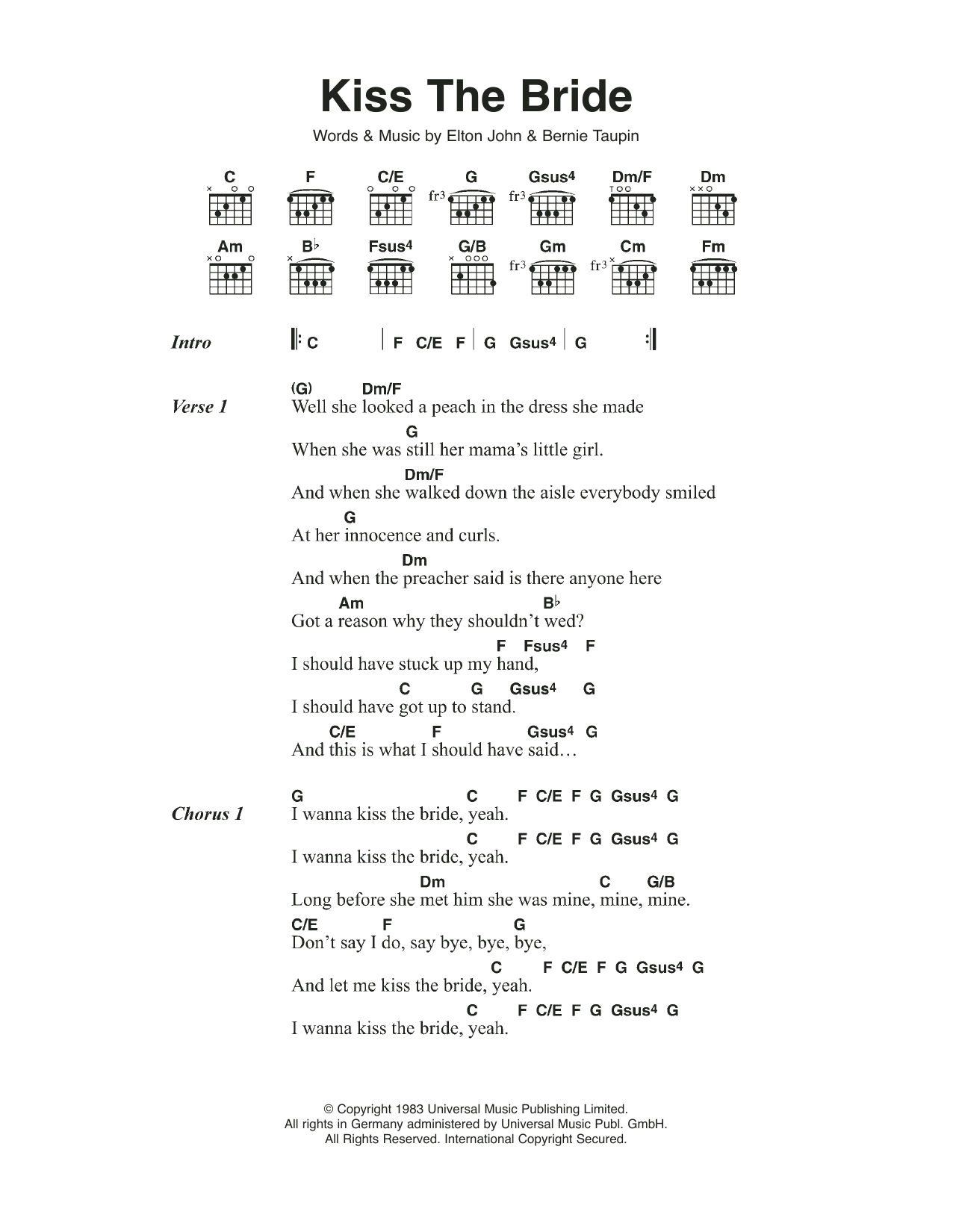 Elton John Kiss The Bride Sheet Music