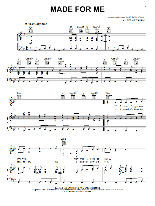 Elton John Made For Me Sheet Music