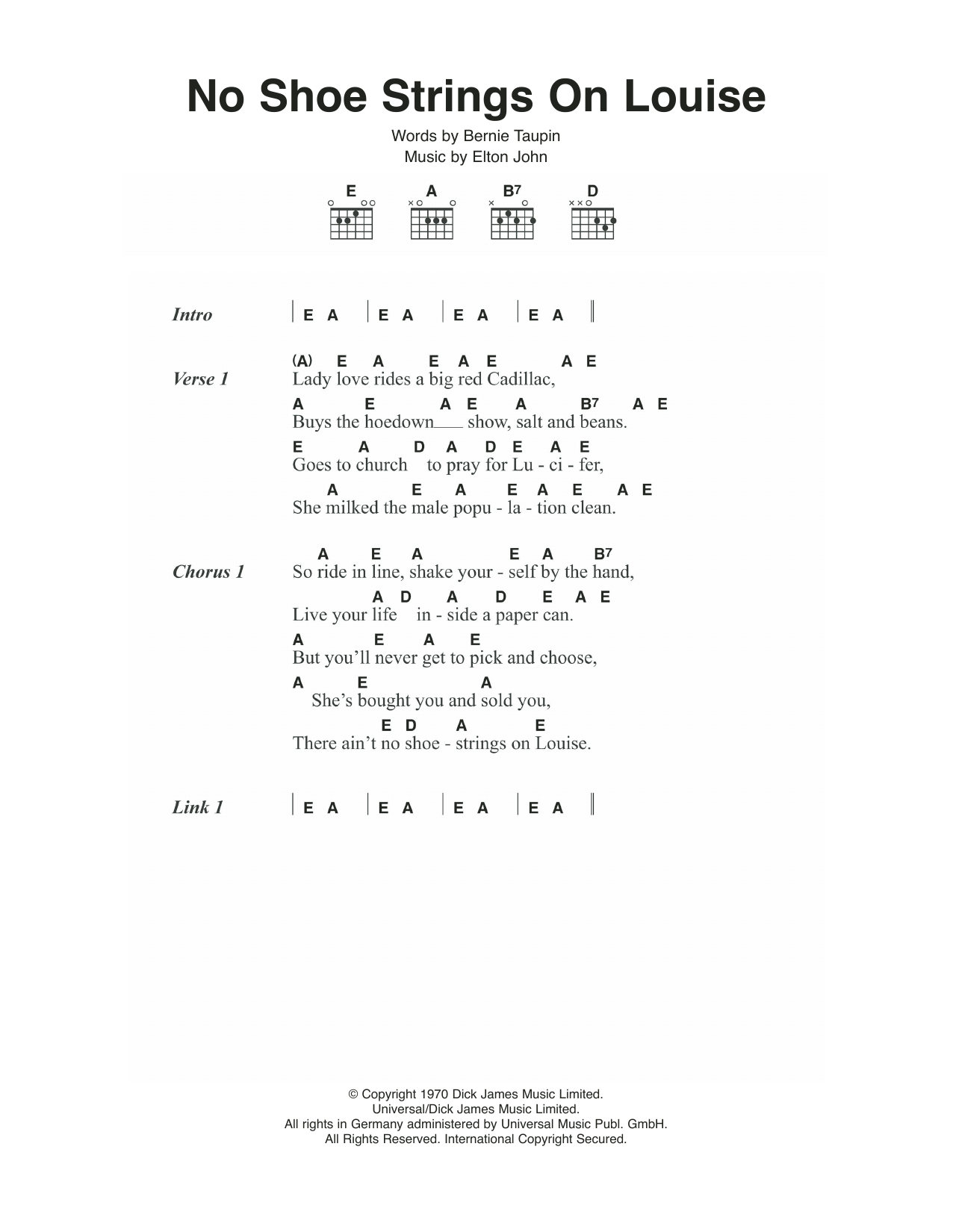Elton John No Shoe Strings On Louise Sheet Music