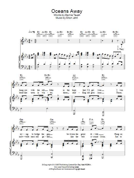 Elton John Oceans Away Sheet Music