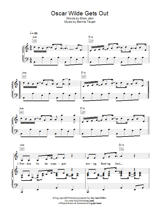 Elton John Oscar Wilde Gets Out Sheet Music