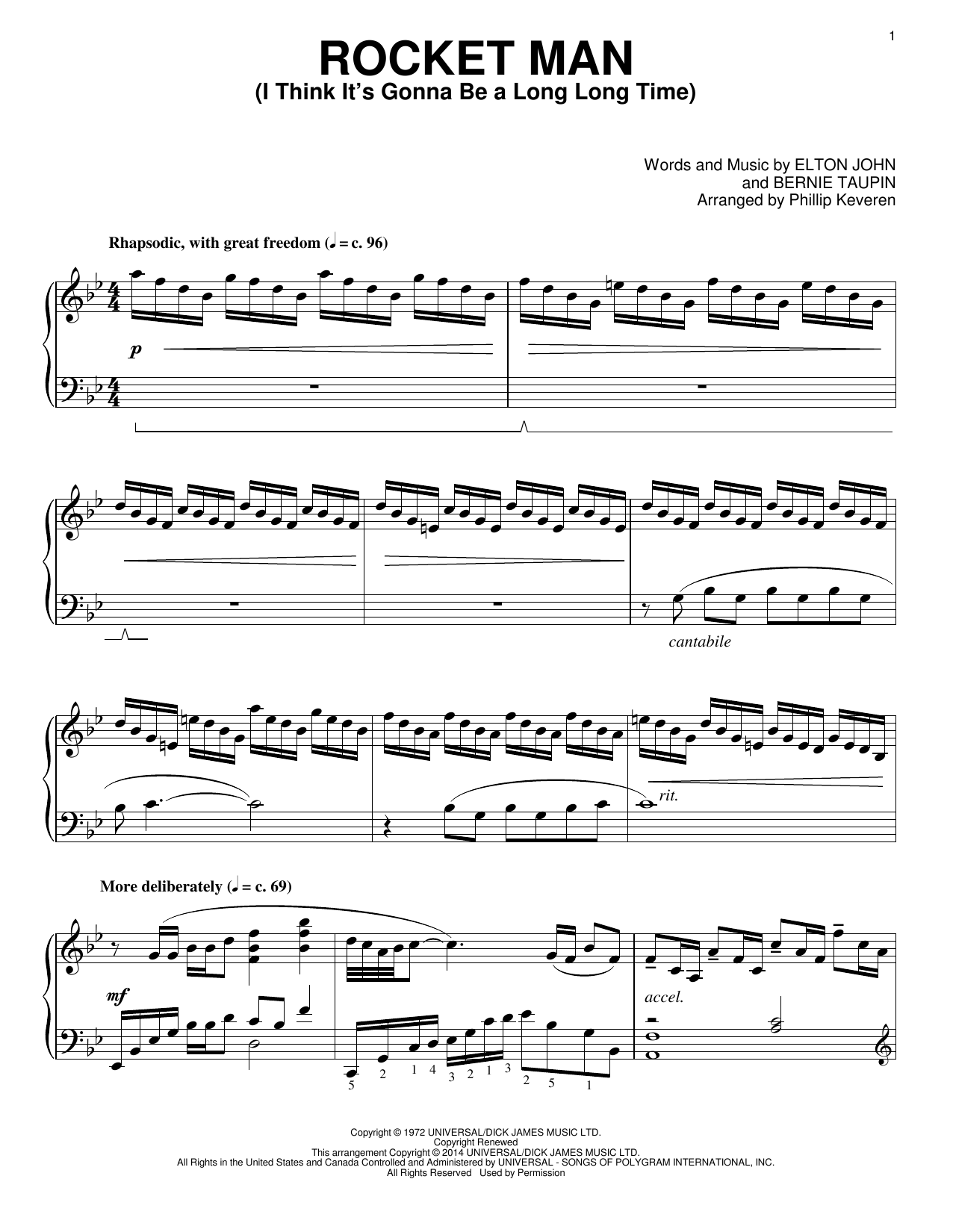 Elton John Rocket Man (I Think It's Gonna Be A Long Long Time) [Classical version] (arr. Ph Sheet Music