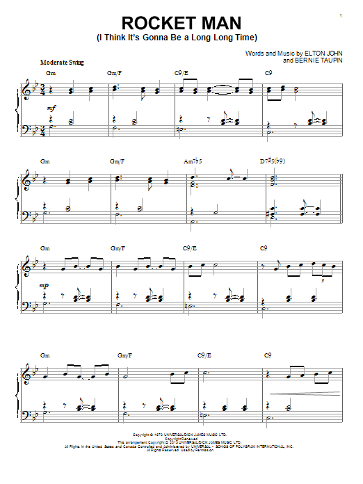 Elton John Rocket Man (I Think It's Gonna Be A Long Long Time) [Jazz version] (arr. Brent E Sheet Music