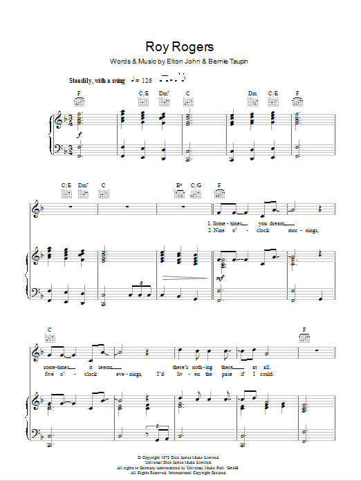 Elton John Roy Rogers Sheet Music