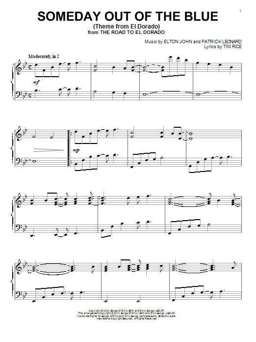 Elton John Someday Out Of The Blue (Theme from El Dorado) Sheet Music