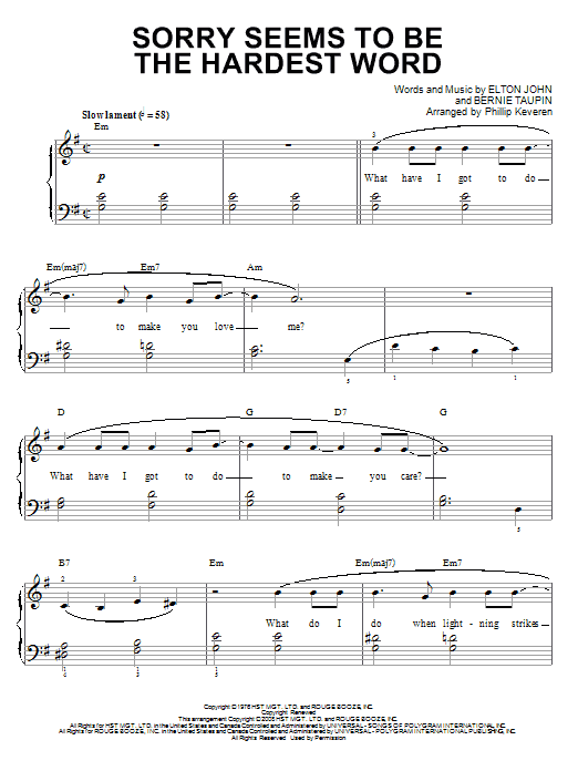 Elton John Sorry Seems To Be The Hardest Word (arr. Phillip Keveren) Sheet Music