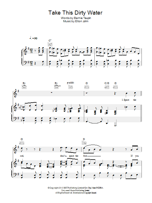 Elton John Take This Dirty Water Sheet Music