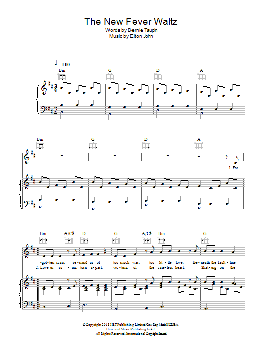 Elton John The New Fever Waltz Sheet Music