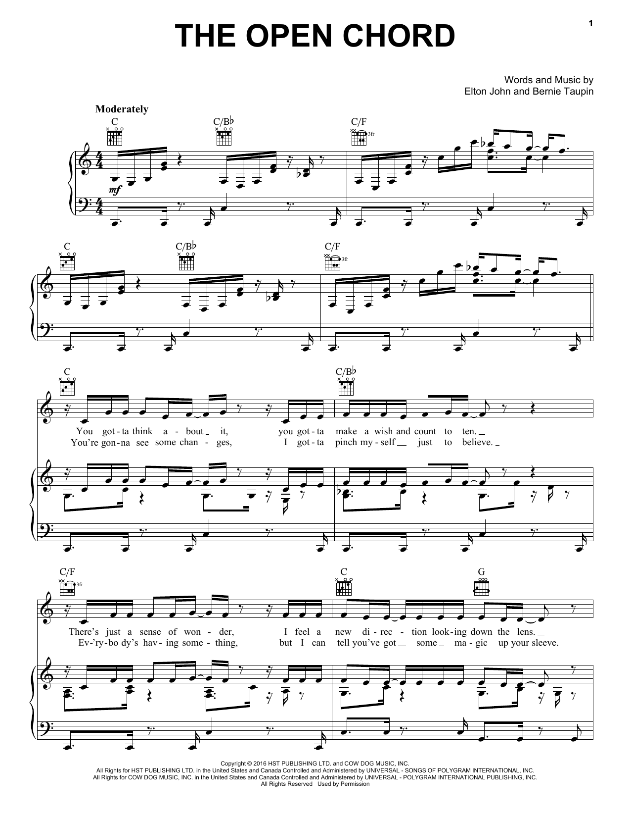 Elton John The Open Chord Sheet Music
