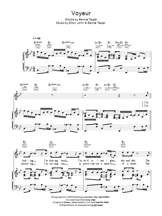 Elton John Voyeur Sheet Music