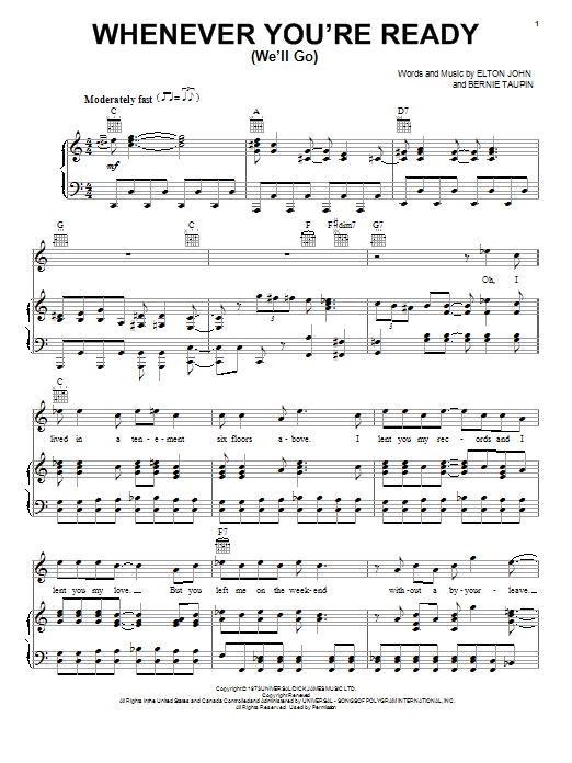 Elton John Whenever You're Ready (We'll Go) Sheet Music