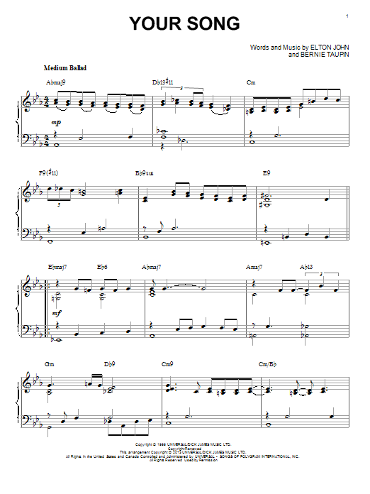 Elton John Your Song [Jazz version] (arr. Brent Edstrom) Sheet Music