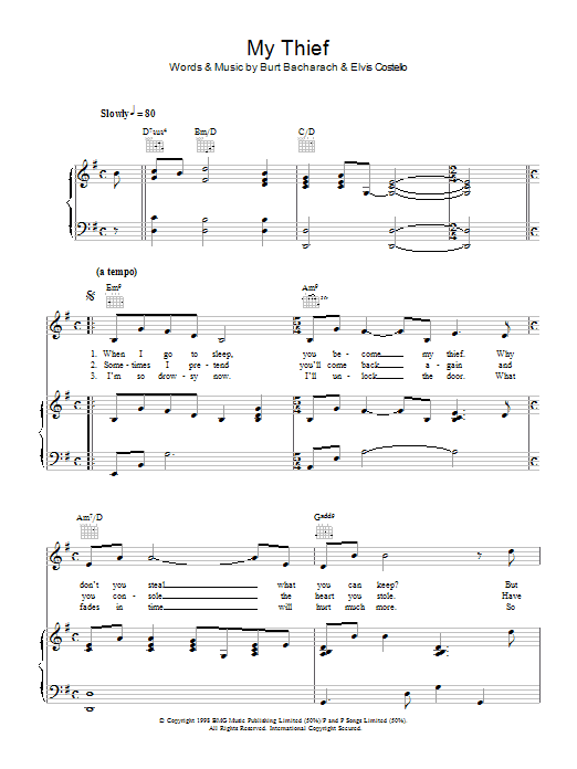 Elvis Costello & Burt Bacharach My Thief Sheet Music