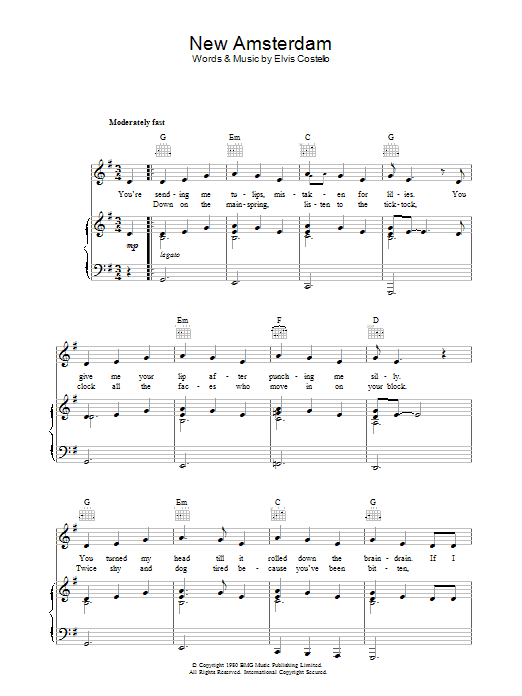 Elvis Costello New Amsterdam Sheet Music