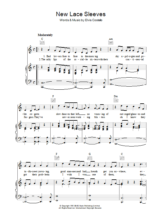 Elvis Costello New Lace Sleeves Sheet Music