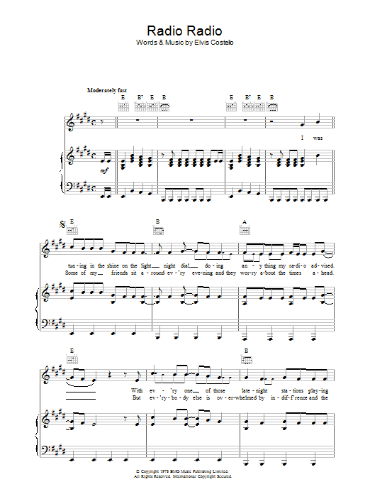 Elvis Costello Radio, Radio Sheet Music