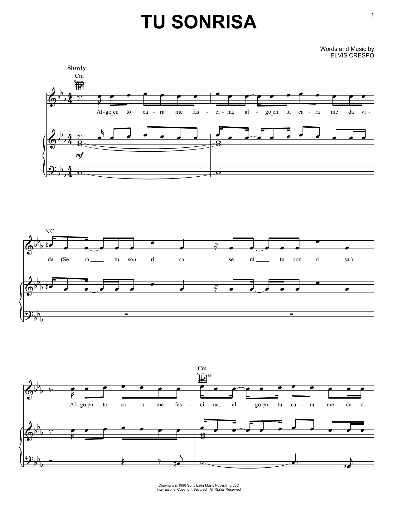 Elvis Crespo Tu Sonrisa Sheet Music