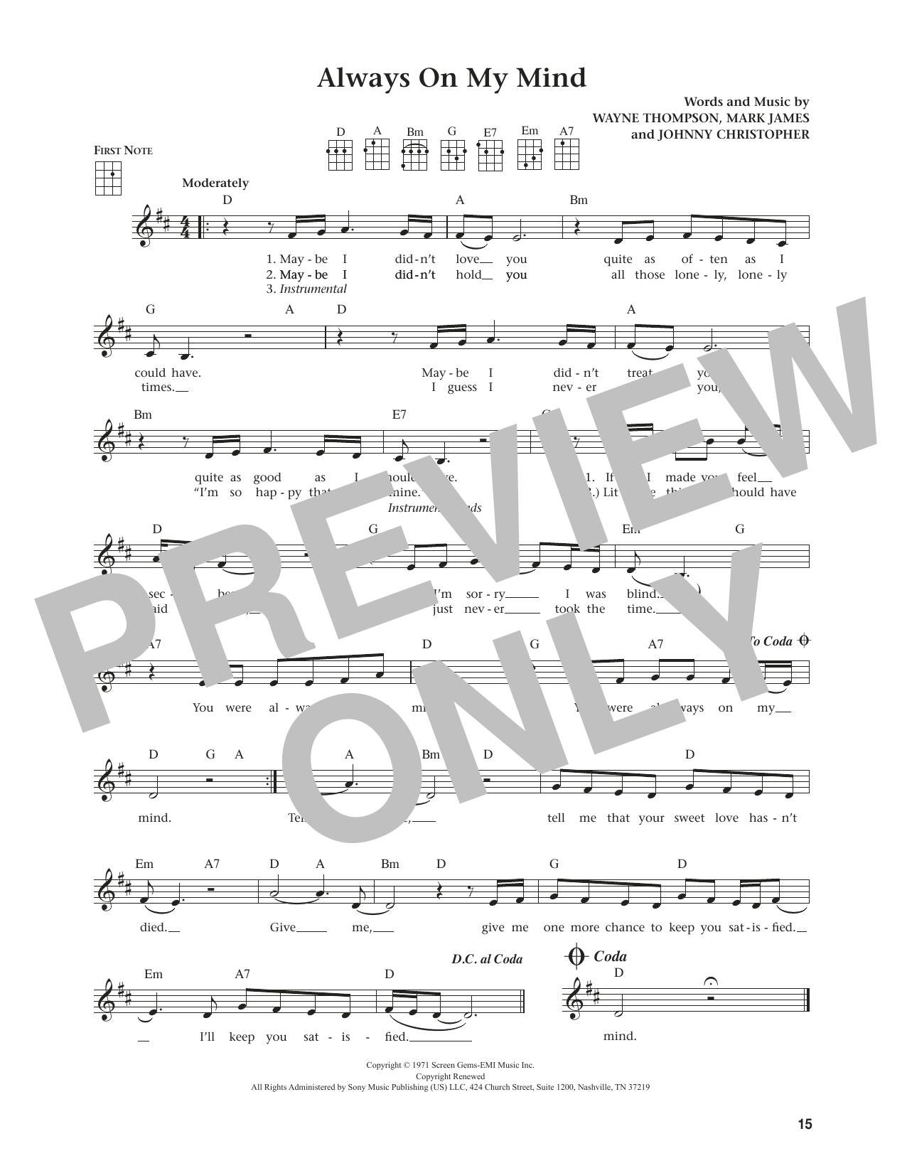 Elvis Presley Always On My Mind (from The Daily Ukulele) (arr. Jim Beloff) Sheet Music