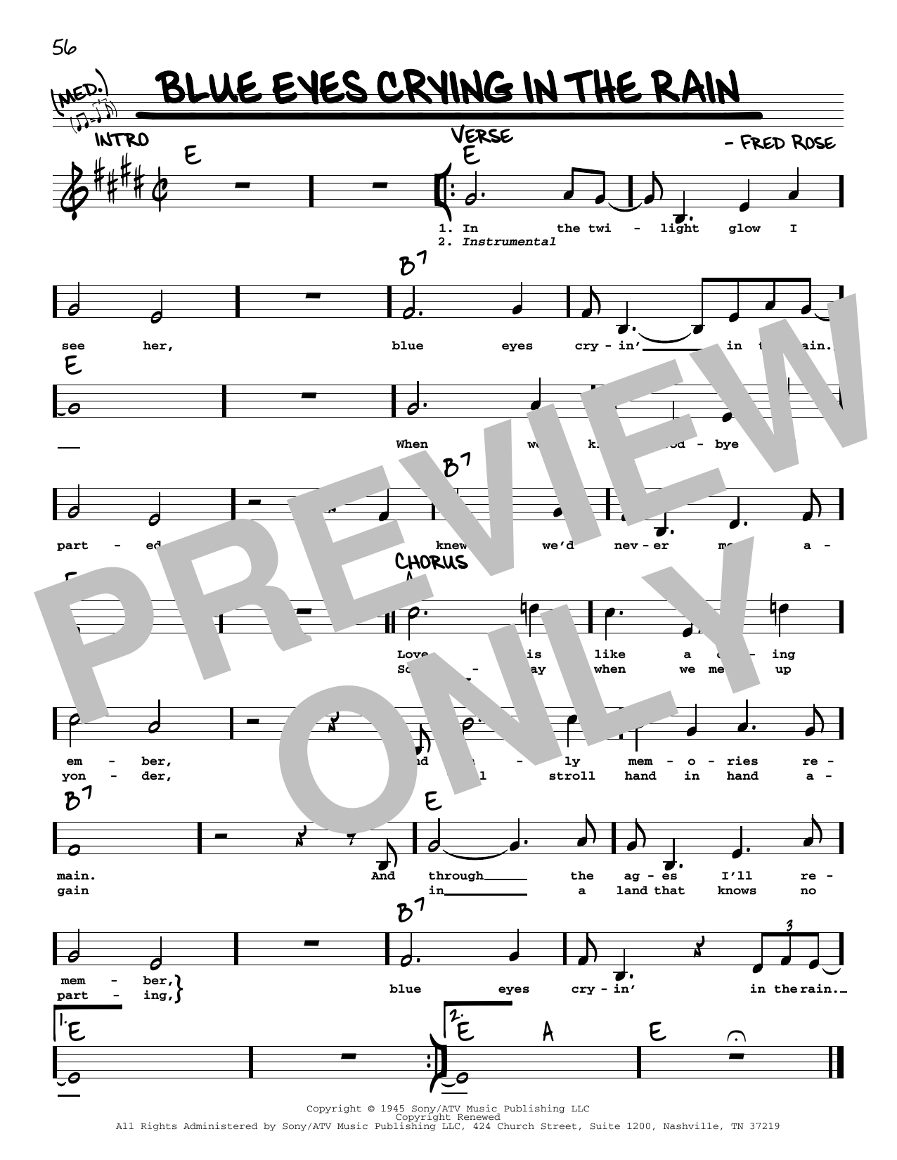 Elvis Presley Blue Eyes Crying In The Rain Sheet Music