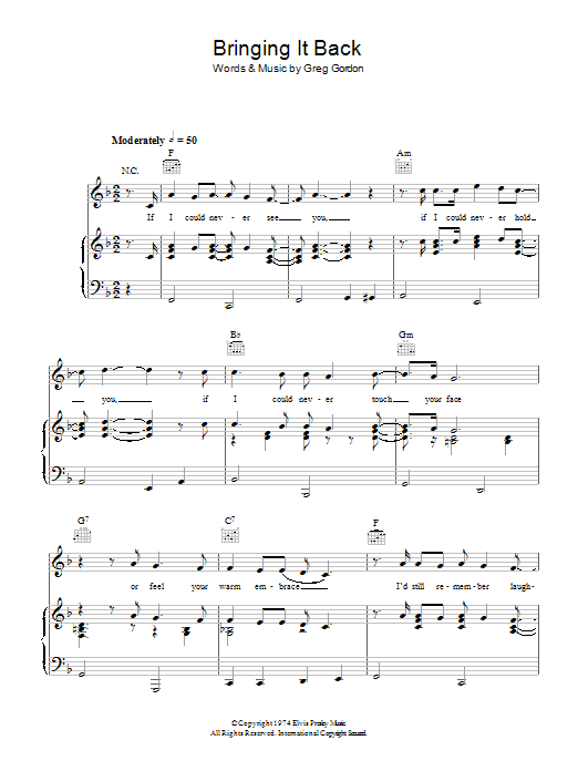Elvis Presley Bringing It Back Sheet Music